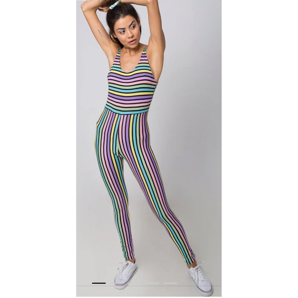 Motel Rocks Women XS New Stripe Unitard Multi Color Sleeveless Jumpsuit NWT